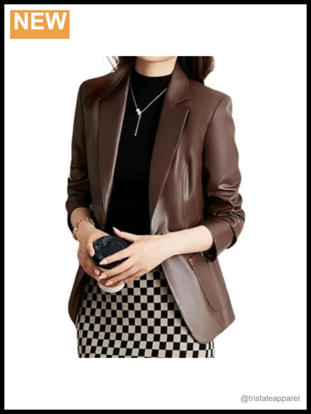 Real Lambskin Leather Blazer Women 2-Button Notched Lapel Long Sleeve Suit